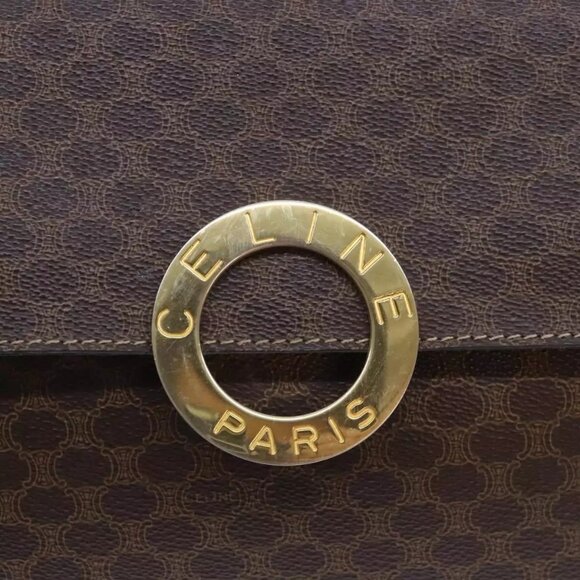 CELINE Macadam Canvas Shoulder Bag PVC Leather Brown Auth 89824 - Picture 12 of 16